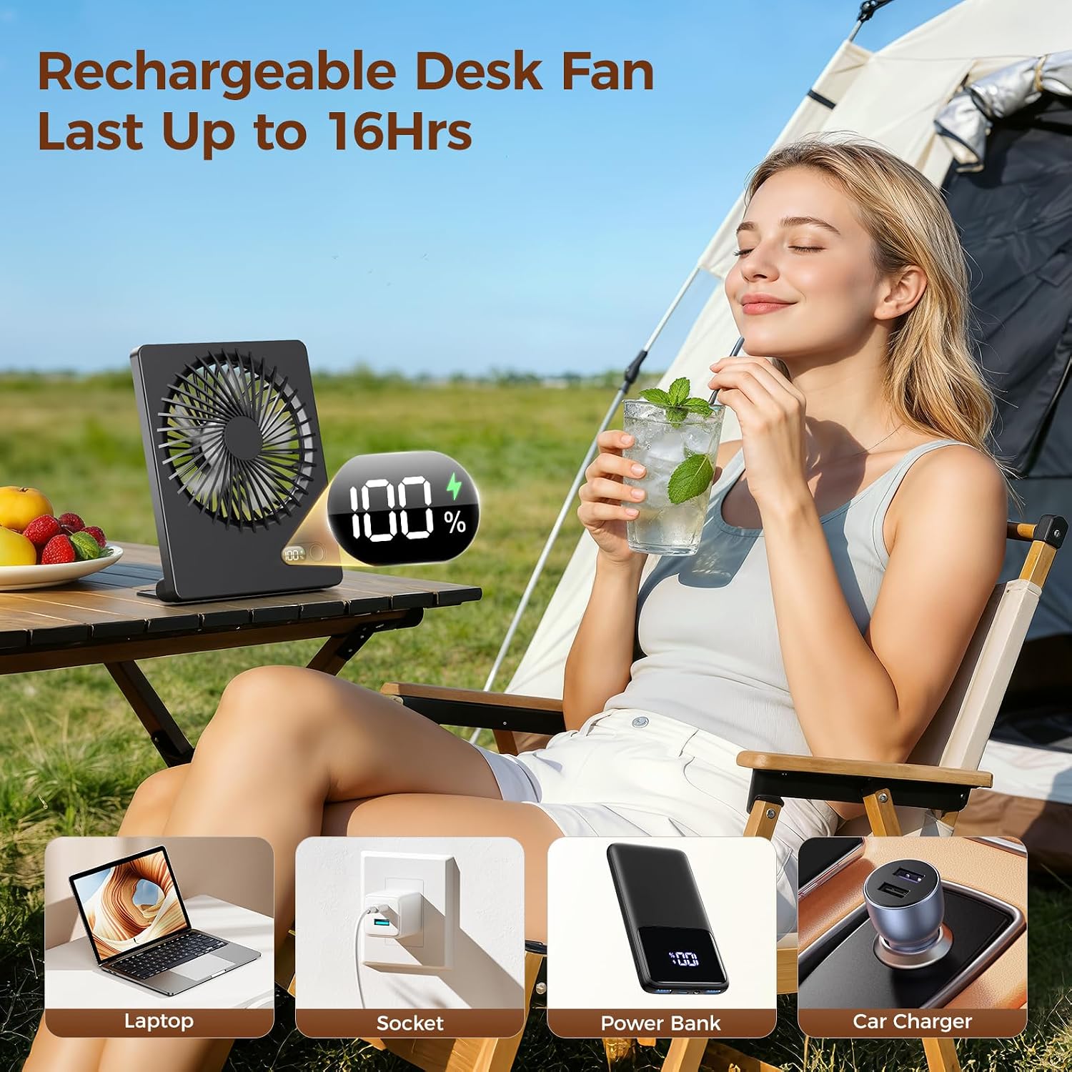 Zuvas Desk Fan Small Rechargeable Battery Table Fans for travel Ultra Quiet