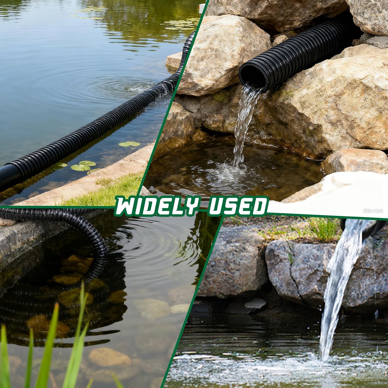 Pond Tubing 1-1/2” × 10 Feet Black Flexible PVC Pond Hose,Garden Pond PVC Tube - Reinforced, Kink-Resistant Tubing for Pumps, Fountains & Waterfalls, with 4 Clamps,1-1/2" Dia