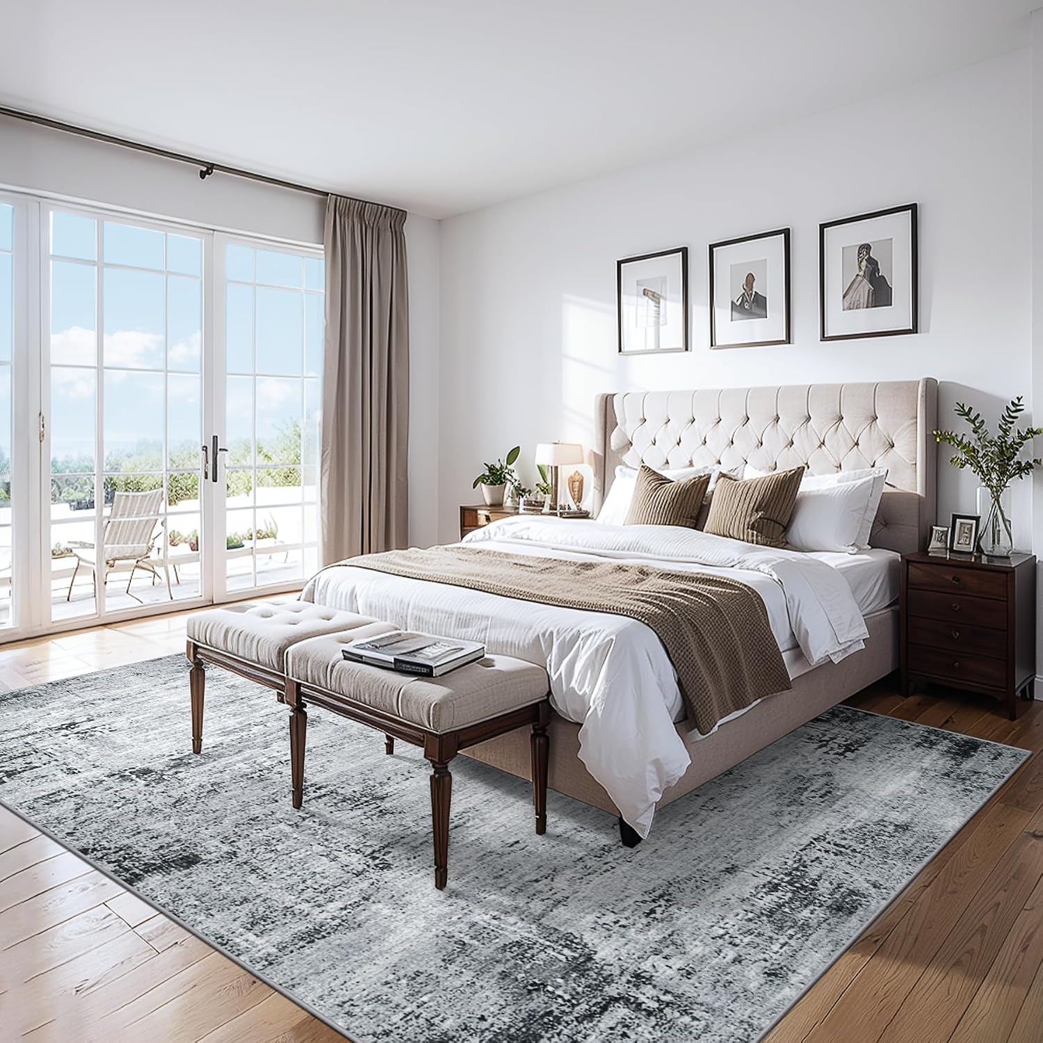 PLHXFR 6x9 Area Rug Living Room: Modern Abstract Washable Carpet Black