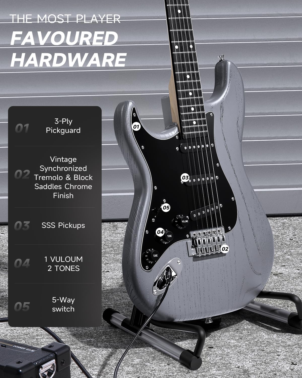 DONNER DST-80 Left-Handed Electric Guitar 39” Beginner Electric Guitar Kit with Amp, Classic SSS Pickup Complete with Gig Bag, Tuner, Capo, Strap, Picks, and Free Online Lessons, Matte Black