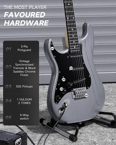 DONNER DST-80 Left-Handed Electric Guitar 39” Beginner Electric Guitar Kit with Amp, Classic SSS Pickup Complete with Gig Bag, Tuner, Capo, Strap, Picks, and Free Online Lessons, Matte Black