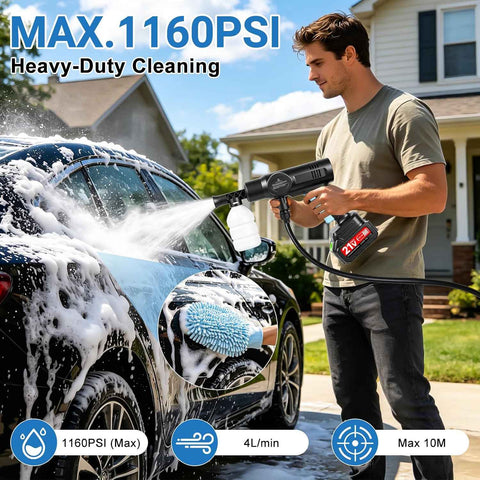 Cordless Portable Washer, Handheld Washer, Battery Operated Washer for Car Home Outdoor Patio Garden, Lightweight Car Washer, Washer with Foam Pot, Cleaner with 23FT Elastic Hose