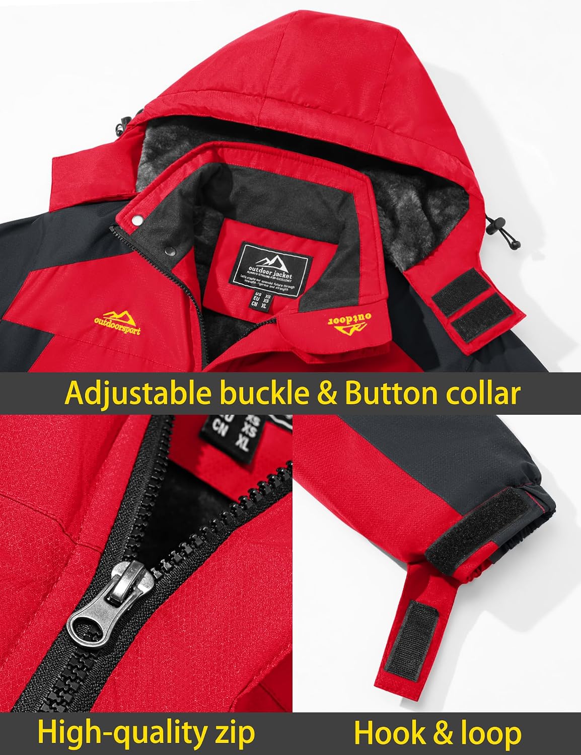 TACVASEN Men's Winter Ski Jacket Waterproof Fleece Lining Snow Hooded Coats