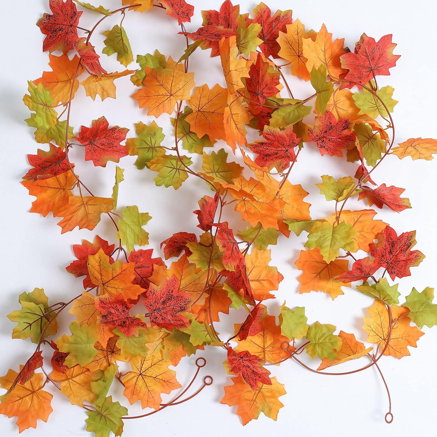 Mizii 2 Strands Artificial Maples Vines Garland 79" Fake Vine Silk Maple Leaves Faux Hanging Fall Garland for Fall Decor Thanksgiving Porch Mantle Fireplace Farmhouse Harvest Decorations (Maple)