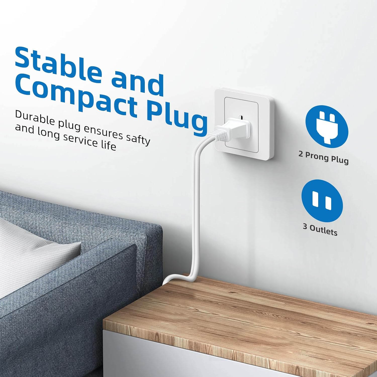 TiFFCOFiO Indoor Extension Cord, 2 Prong 6 Feet Extension Cord, 3 Polarized Outlets with Safety Slide Windows,13A/1625W, 16 AWG, 2 Packs