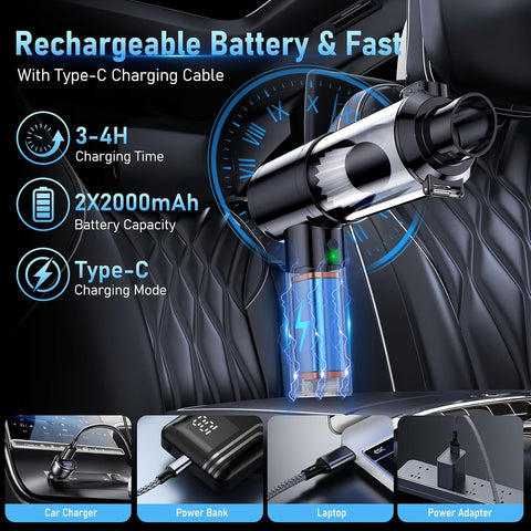 Car Vacuum Portable Cordless, 35000Pa High Power Brushless Motor Handheld Vacuum, 6-in-1 Rechargeable Mini Cleaner with Air Duster for Car, Home, Pet Hair, Keyboard, Grey