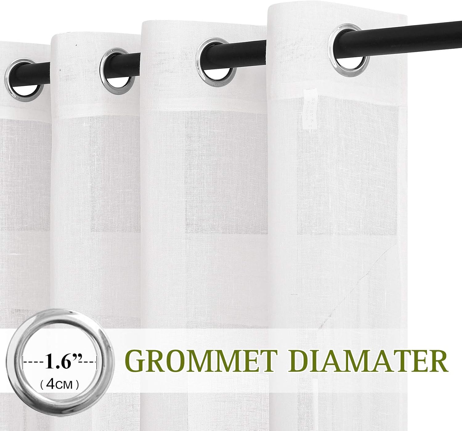 NICETOWN White Linen Curtains 108 Inches Extra Long 2 Panels Set, W52xL108