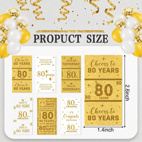 Tenare 90 Pcs 80th Birthday Candy Wrappers, White and Gold Stickers