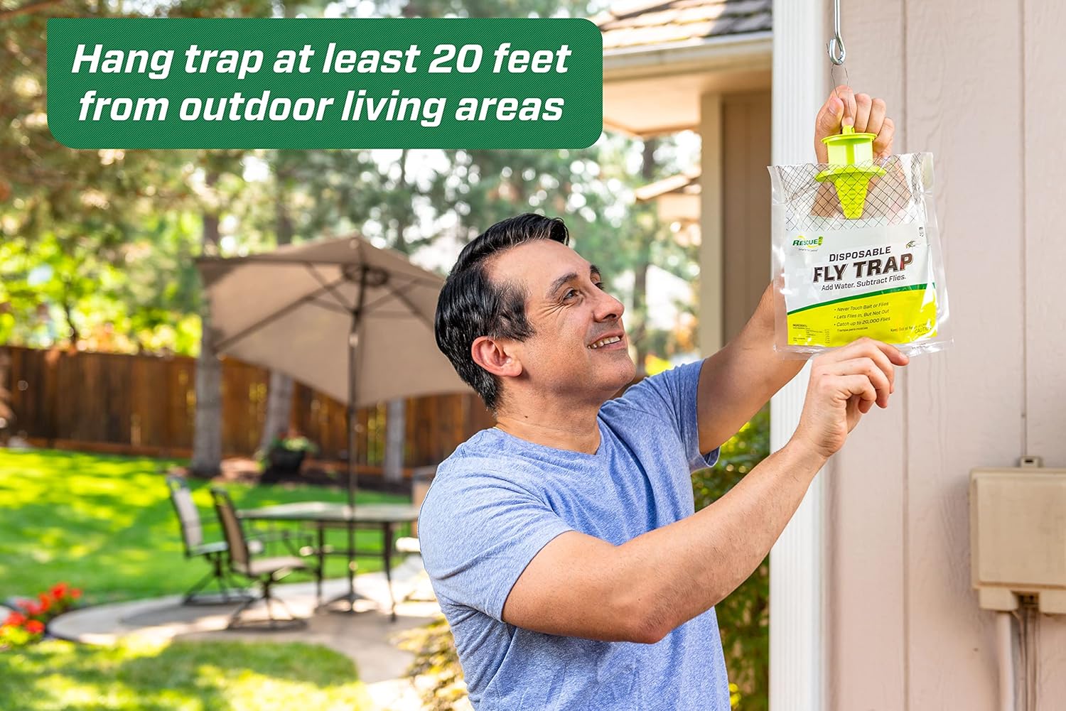 RESCUE! Outdoor Disposable Fly Trap – Hanging Fly Catcher with Attractant Bait, Fly Bag for Patio, Yard, Trash & Farm Areas – Easy-to-Use Outdoor Fly Control - 8 Traps