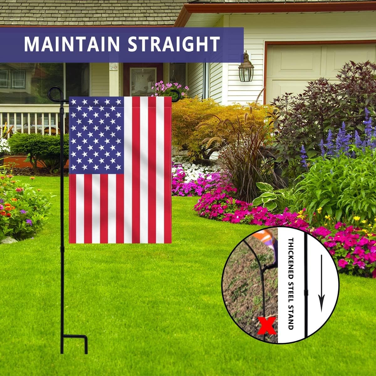 Garden Flag Stand, Thickened Pole Sturdy Straight Premium Metal Yard Flag Holder Weather-Proof Flagpole Seasonal Garden Flag, Christmas Garden Flag, Outdoor Decor Decoration