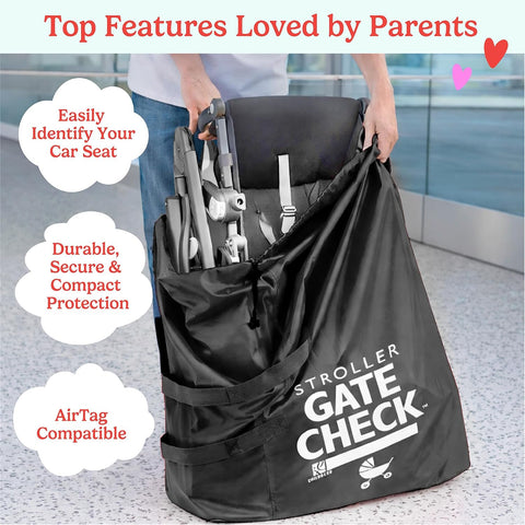 J.L. Childress Gate Check Travel Bag for Single & Double Strollers, Black