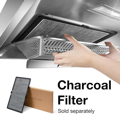 ROBAM Wall Mount Range Hood 36" A832, 1100 CFM with 9-Speed Slide & Touch Control, Ductless/Ducted Convertible Kitchen Hood, Delay Shutoff and Oil Separation with the Charcoal Filter