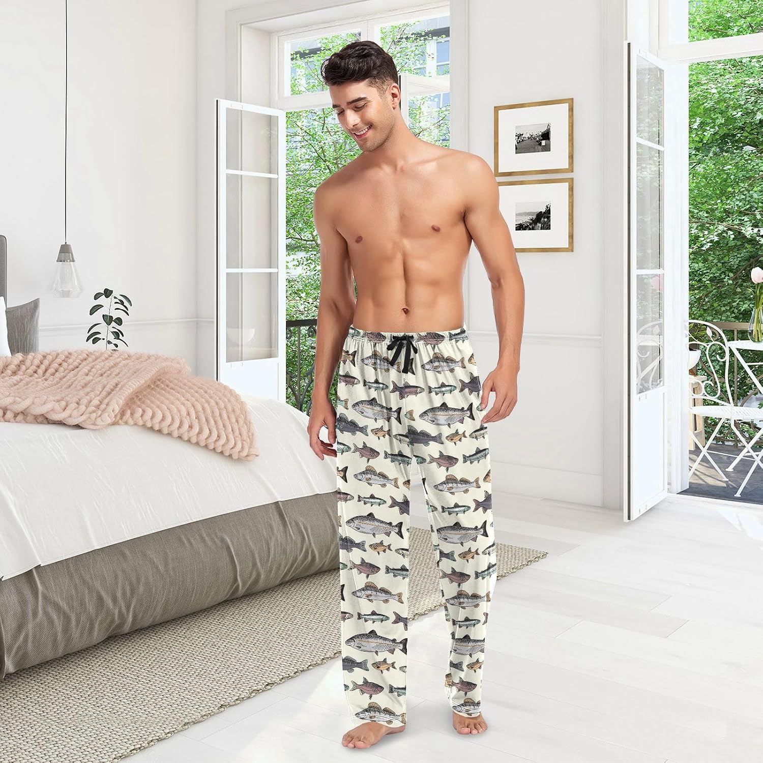 Fisyme Mens Pajama Pants Men's Pajama Bottoms Soft Sleep Lounge Pj Pants