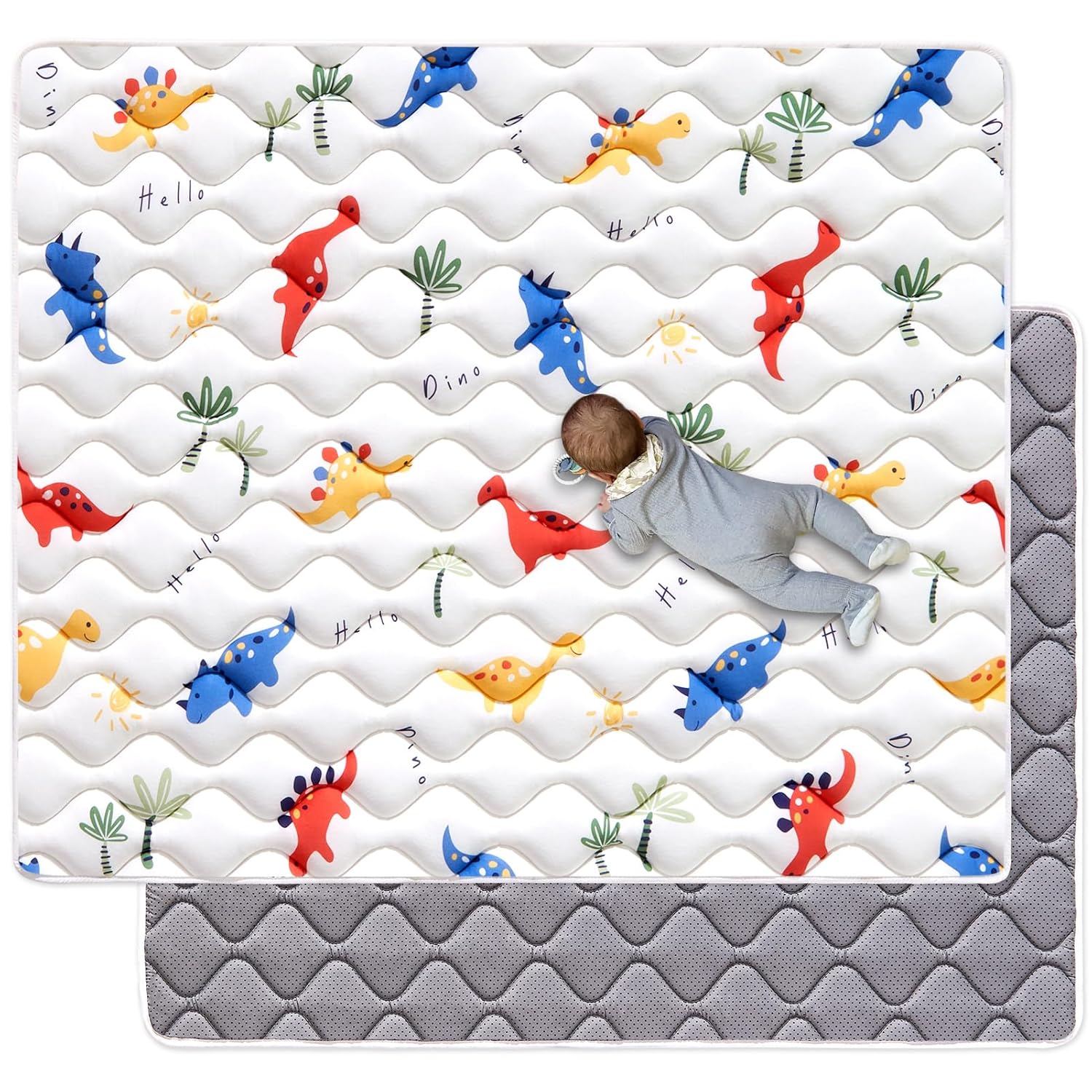 50" x 50" Foldable Baby Play Mat, Odorless Premium Foam Microfiber Floor Mat, Hypoallergenic Non‑Slip Washable for Infants Toddlers, Playpen, Tummy Time & Travel