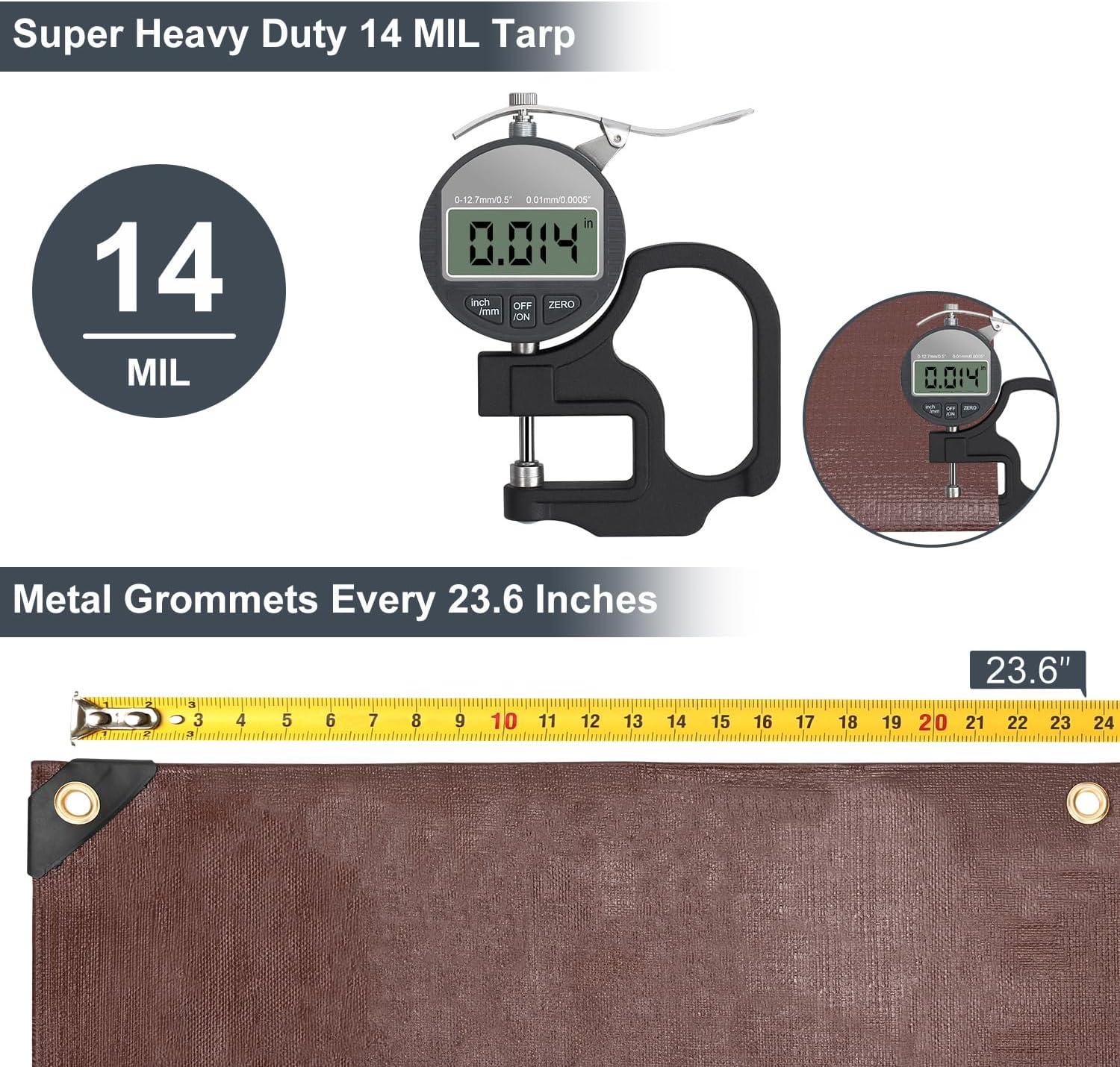 Tarp 8x10 FT Heavy Duty Waterproof 14 Mil Brown