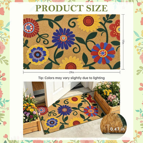 Daisy Floral Front Door Mat Non-Slip Welcome Doormat, 17x29 in