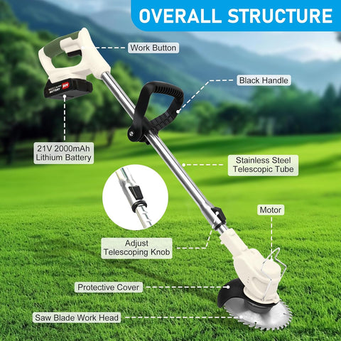 24V Cordless Weed Wacker with Wheels, Adjustable Weed Eater & Grass Cutter