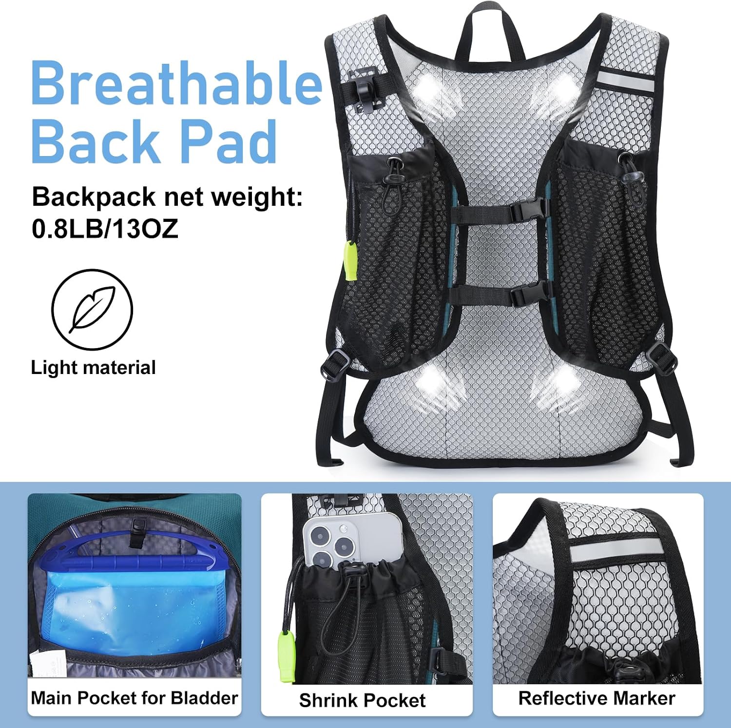 Lightweight Hydration Backpack, Running Backpack with 2L Water Bladder