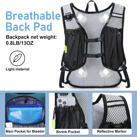 Lightweight Hydration Backpack, Running Backpack with 2L Water Bladder