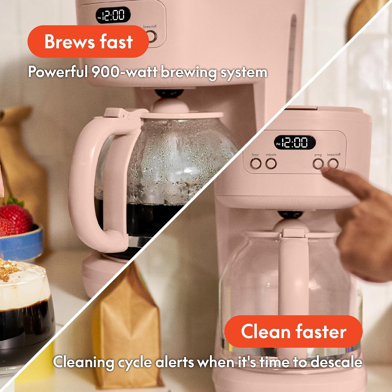bella 12-Cup Programmable Coffee Maker with No-Drip Glass Carafe, Blossom