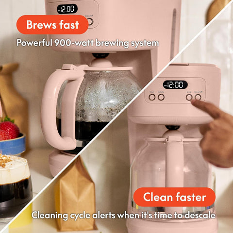 bella 12-Cup Programmable Coffee Maker with No-Drip Glass Carafe, Blossom