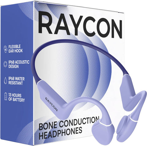 Raycon Bone Conduction Headphones Bluetooth - Open Ear Running Headphones, Sweat & Water-Resistant Earbuds with Mic for Sports & Workouts, 13hr Playtime (Purple)