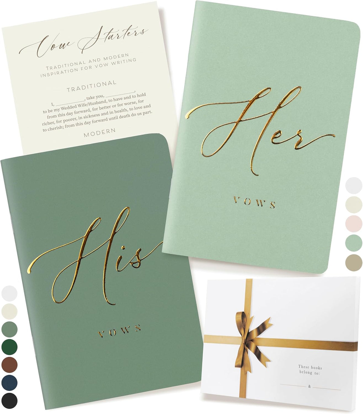 ARTESORI Premium Wedding Vow Book for Her & Him, Soft Touch, Gold Foil, 28 Lined Pages, Vow Books His and Hers, Wedding Essentials, Wedding Registry Ideas, His and Hers Gifts [Mint & Sage]