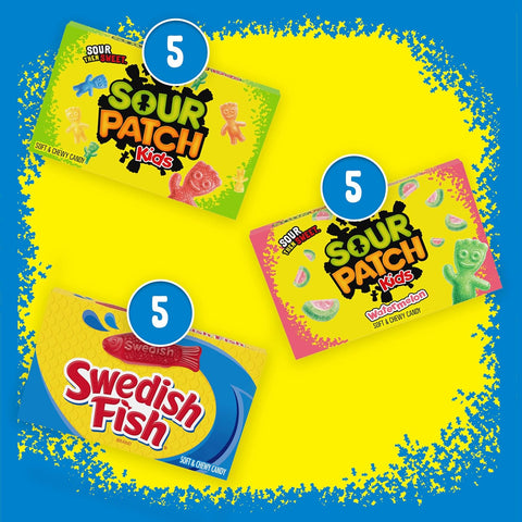 SOUR PATCH KIDS & SWEDISH FISH Soft & Chewy Gummy Candy Variety Pack, 15 ct