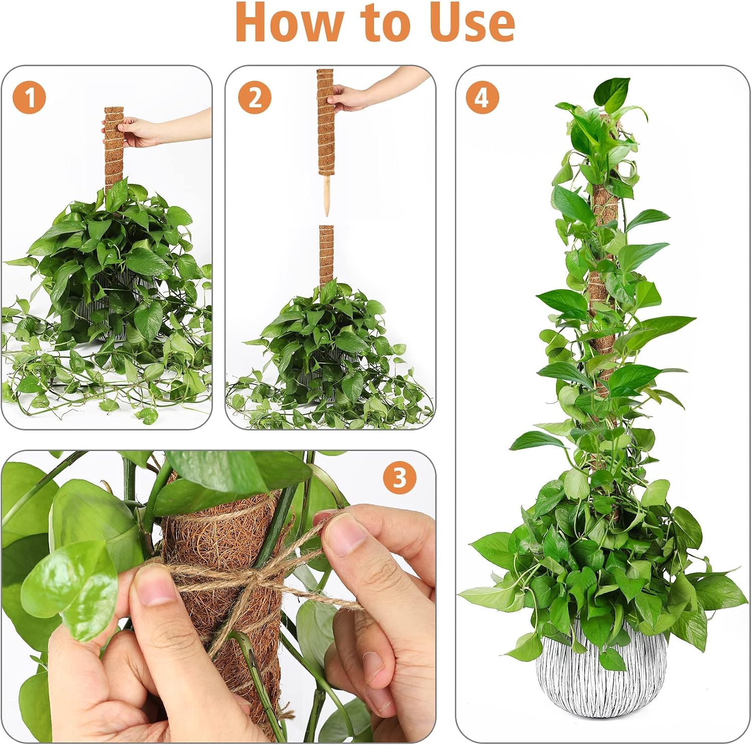 JJGoo Moss Pole for Plants Monstera,【8 Pack】 23.6 inch Plant Support Pole, Extendable Coir Totem Pole for Potted Plants Pothos, Train Indoor Climbing Plants to Grow Upwards