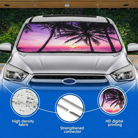 Car Windshield Sun Shade, Universal Fit Compact Sedan SUV, Vacation Style