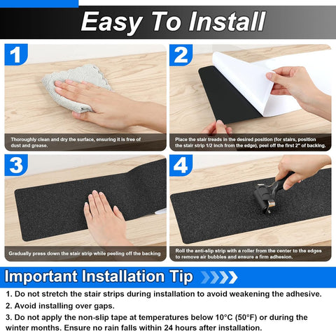 SMILOOL Outdoor Stair Treads Non-Slip Step Strips for Wooden Steps 10 Pack 6” x 30” Anti Slip Grip Tape Precut for Outside Stairs, Non Skid Stair Tread Mats Weather Resistant for Outdoors, Black