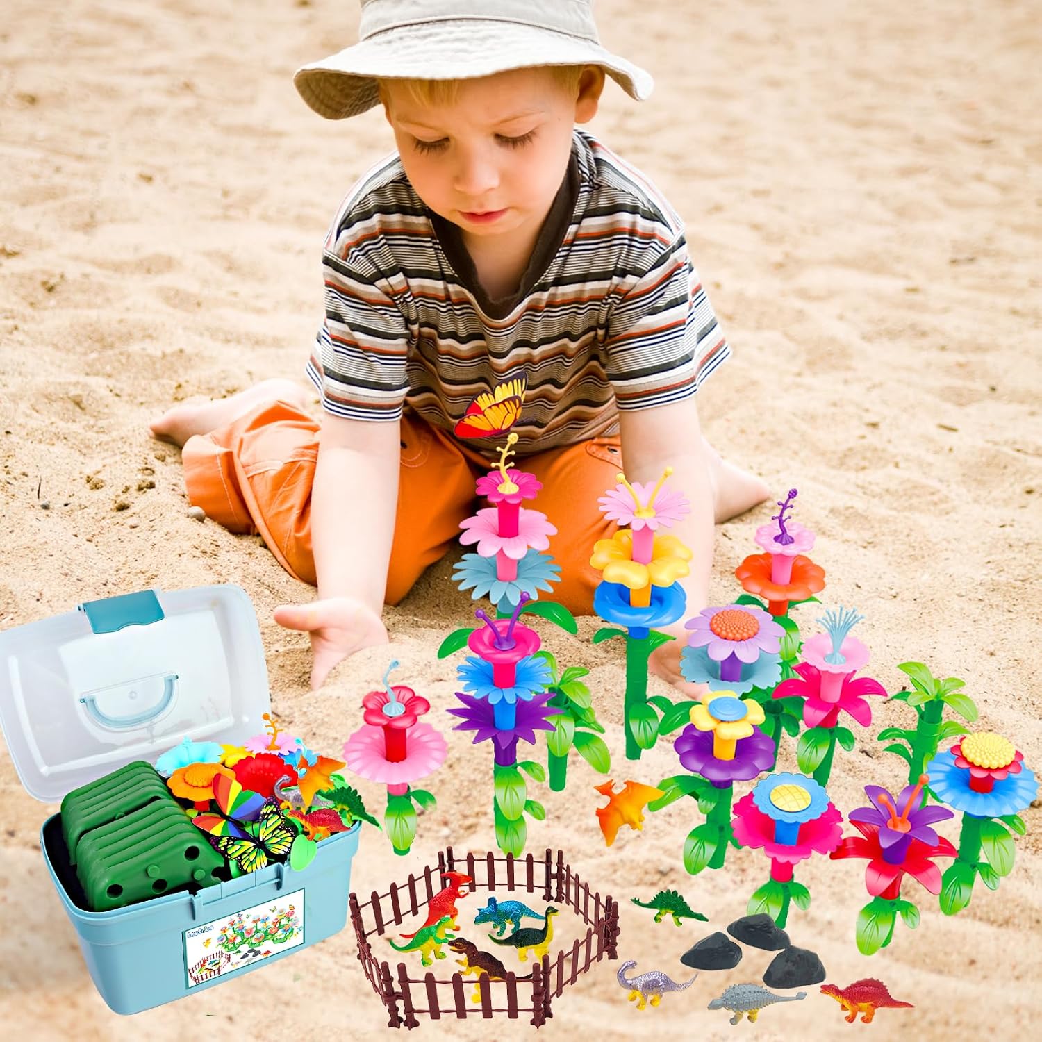 Toys Gifts for Age 2 3 4 5 6,167 PCS Dinosaur Flower Garden Building Blocks