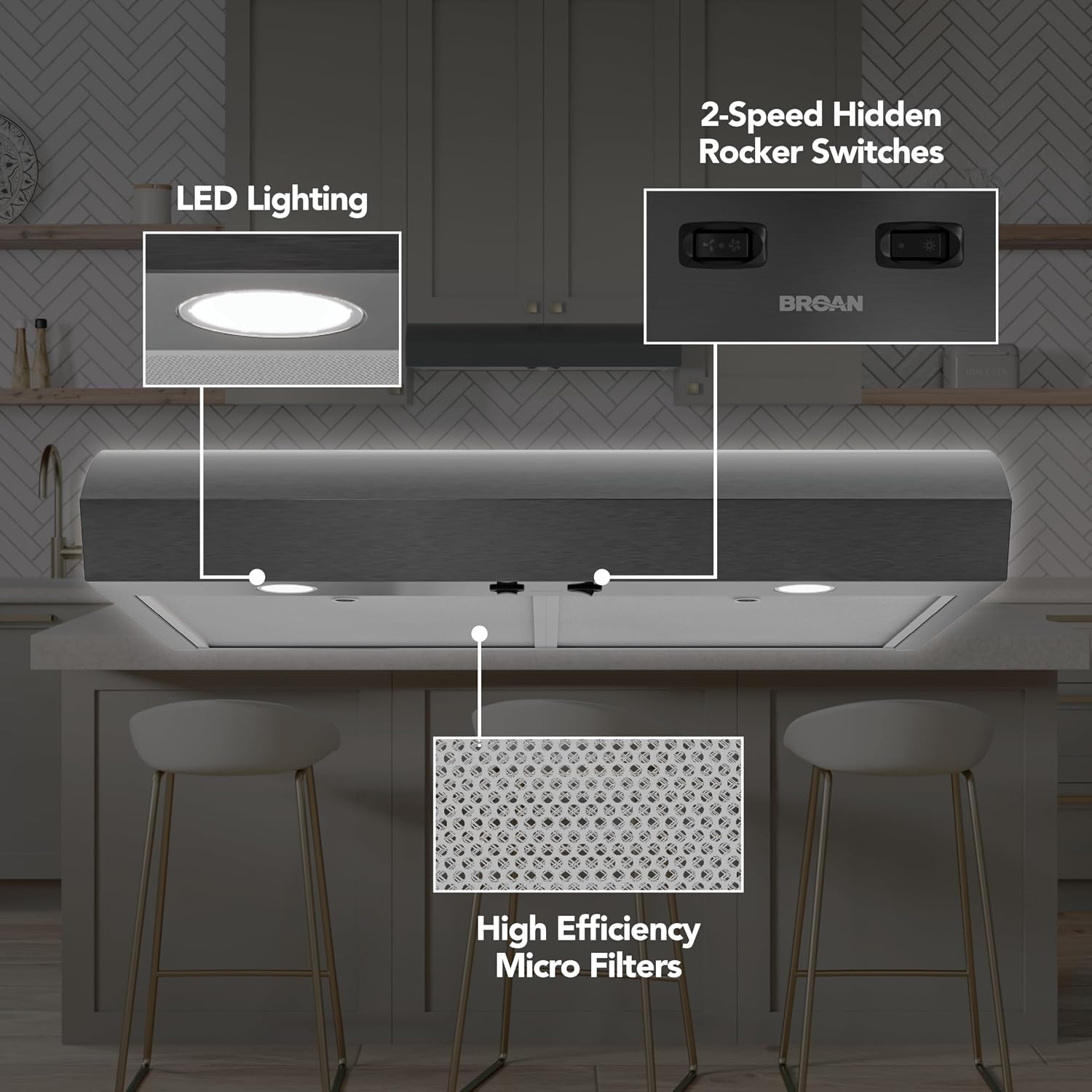 Broan-NuTone 30-Inch Under Cabinet Range Hood, ENERGY STAR, 350 Max Blower CFM, Black Stainless Steel