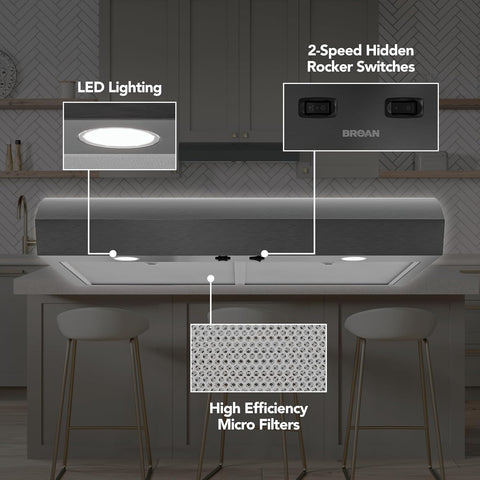 Broan-NuTone 30-Inch Under Cabinet Range Hood, ENERGY STAR, 350 Max Blower CFM, Black Stainless Steel