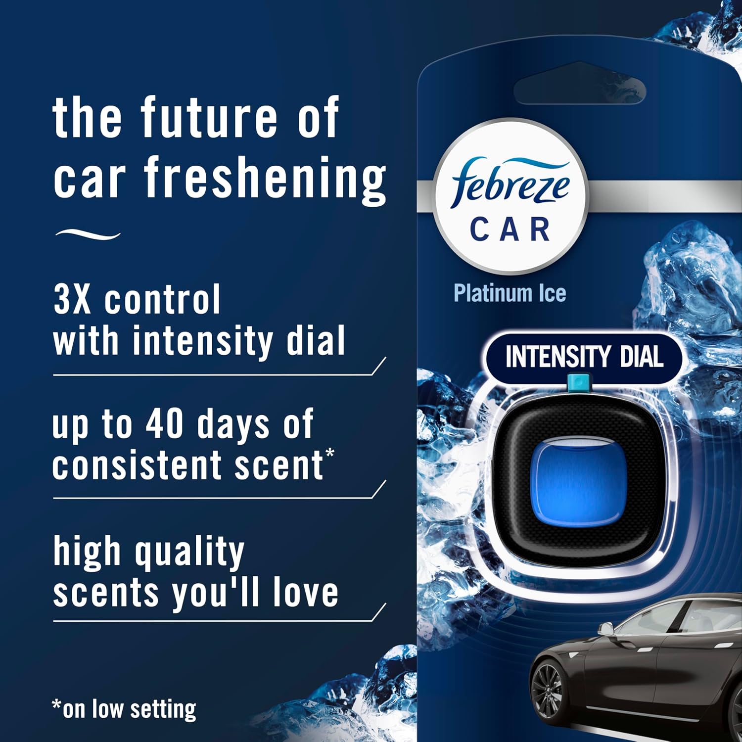 Febreze Car Air Freshener, Odor-Fighting Automotive Vent Clip, Scented Car Accessories, Long Lasting for Strong Odors, Platinum Ice Scent, 1 Count