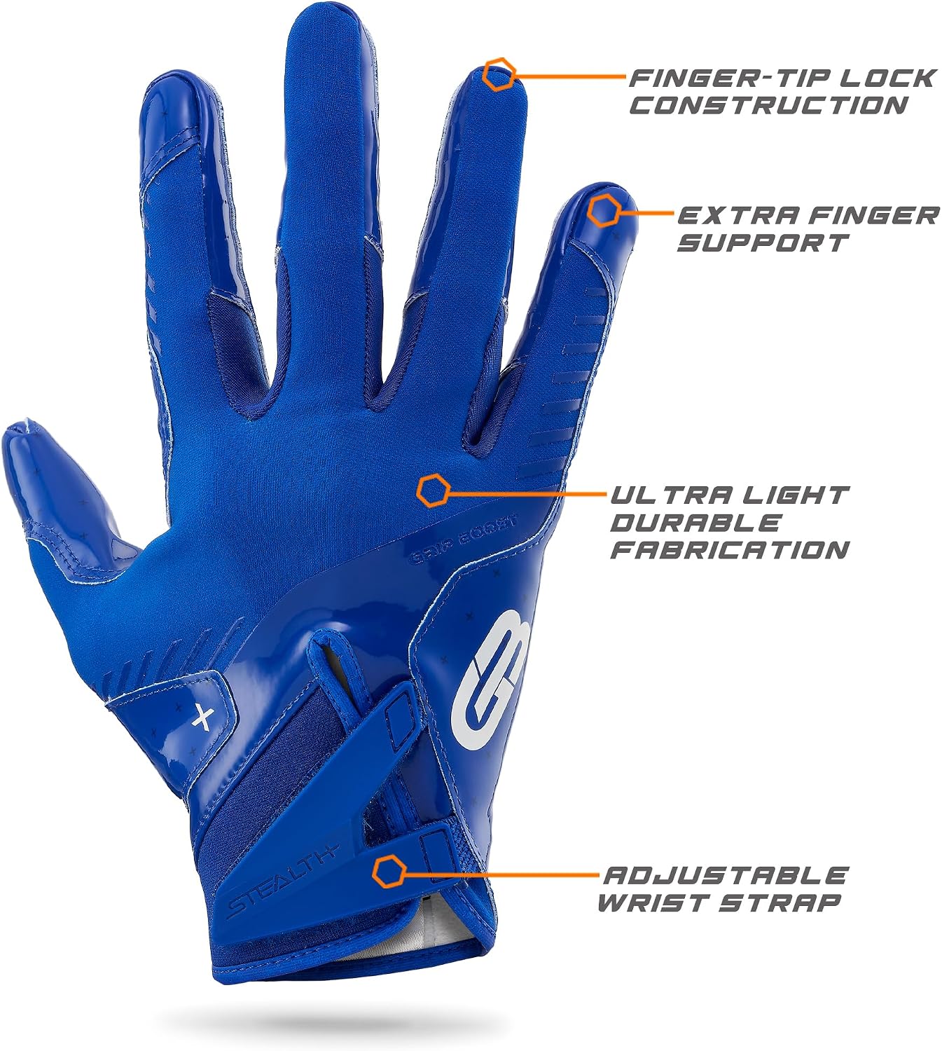 Grip Boost Football Gloves - Solid Stealth 6.0 Boost Plus Sticky Technology - Adult and Youth Football Gloves for Wide Receiver - Men's and Boys Sizes