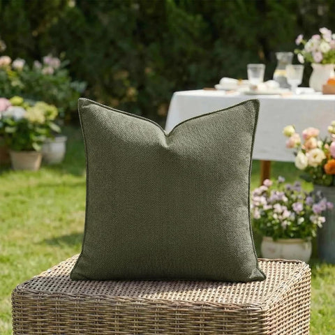 Fancy Homi Set of 2 Water Resistant Soft Chenille Decorative Outdoor Throw Pillow Covers Solid Olive Green Summer Farmhouse Boho Patio Cushion Cases 24x24 Inch for Garden Balcony Tent Couch Sofa Bed