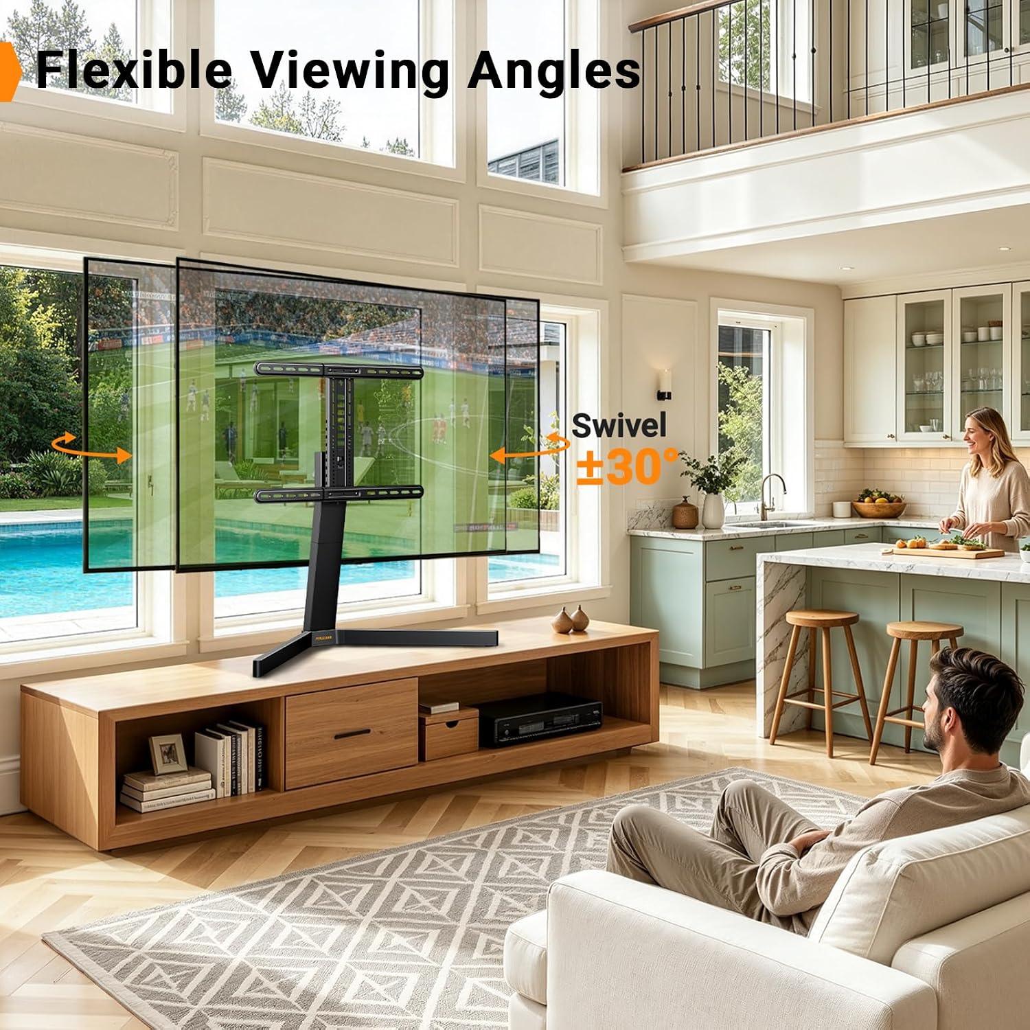Perlegear Swivel TV Stand with Power Outlet for 42–90" TVs up to 132 lbs