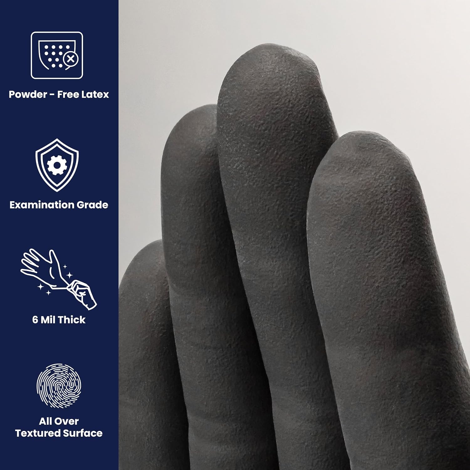 Adenna Phantom 6 Mil Black Latex Gloves – Powder-Free, Textured, Disposable, Medical & Tattoo Use