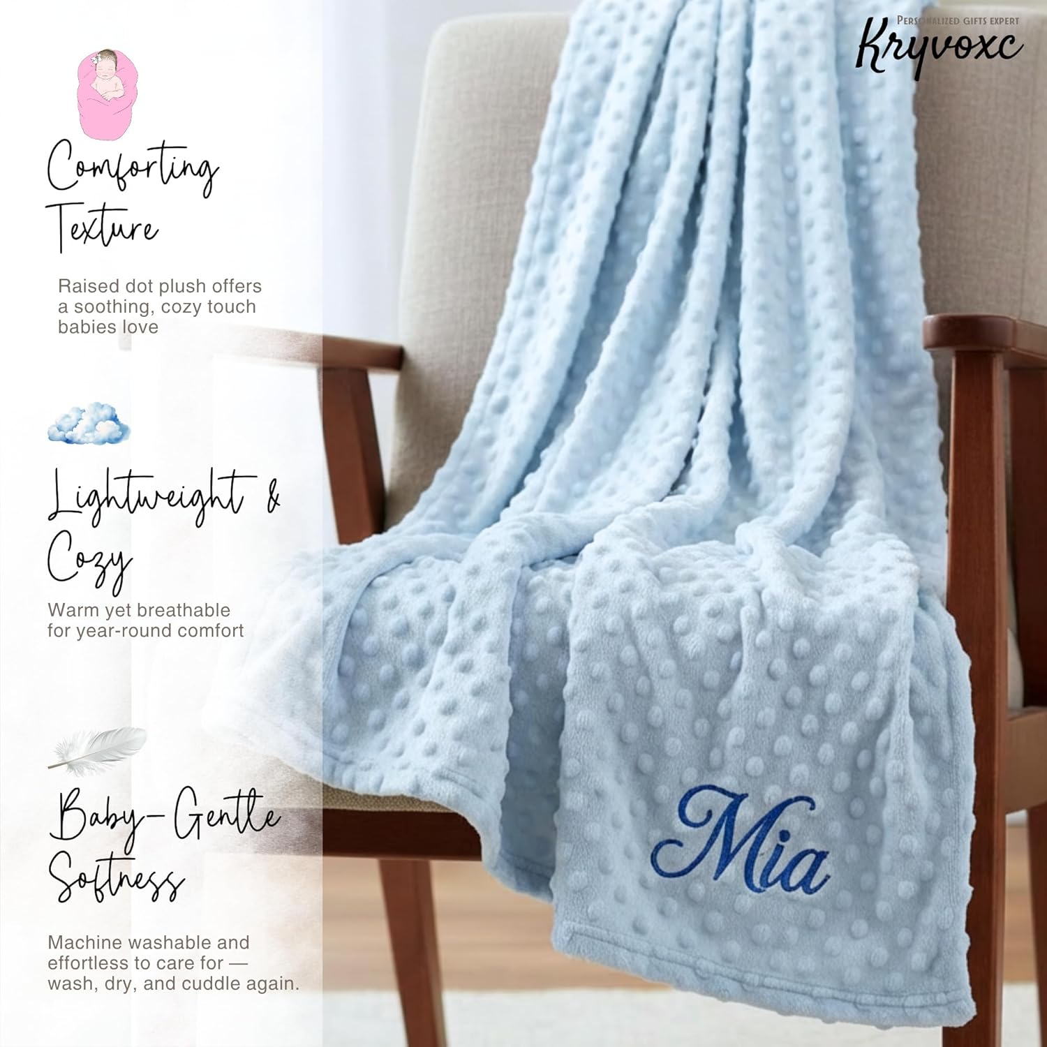 Personalized Baby Blanket and Plush Bunny Set, Custom Blankets and Rabbit