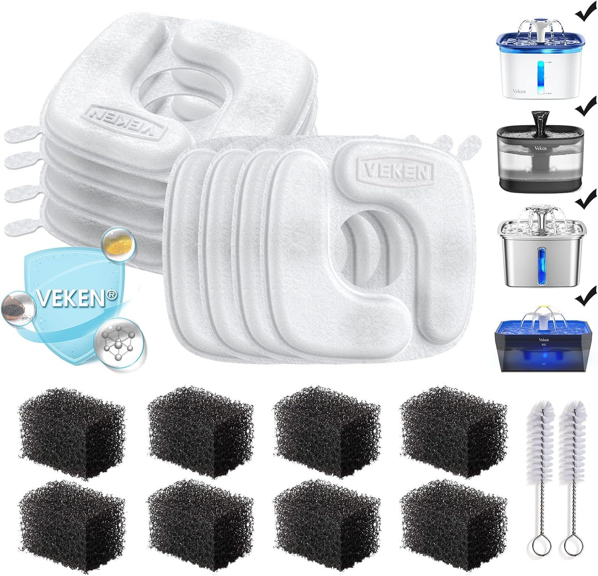 Veken Cat Water Fountain Filters, 8 Pack Replacement Filters