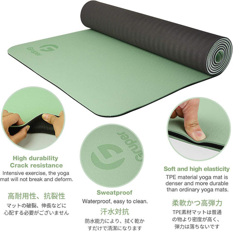 Gruper Yoga Mat Non Slip, Eco Friendly Fitness Exercise Mat with Carrying Strap,Pro Yoga Mats for Women,Workout Mats for Home, Pilates and Floor Exercises