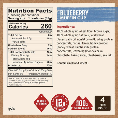 Kodiak Muffin Cup Variety Pack, Whole Grain, High Protein Muffins,12pk