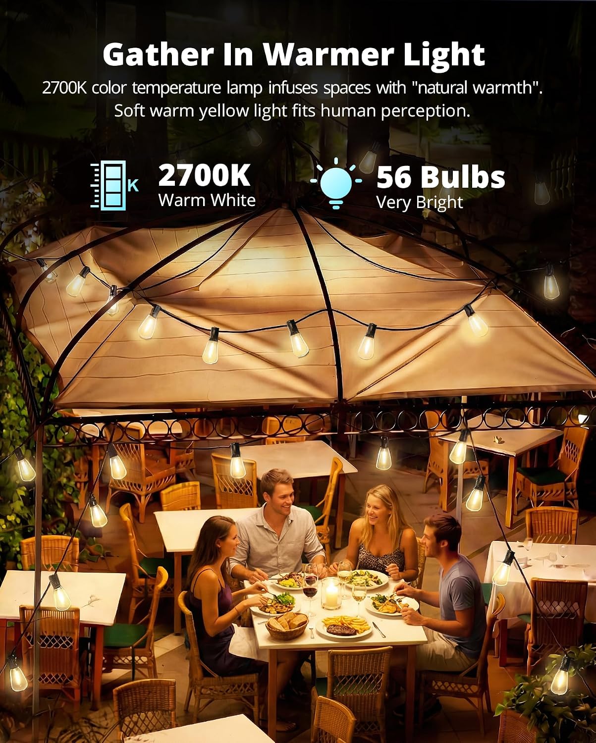 Outdoor String Lights,120FT Outdoor Party Light with 58 Edison Lights Bulb