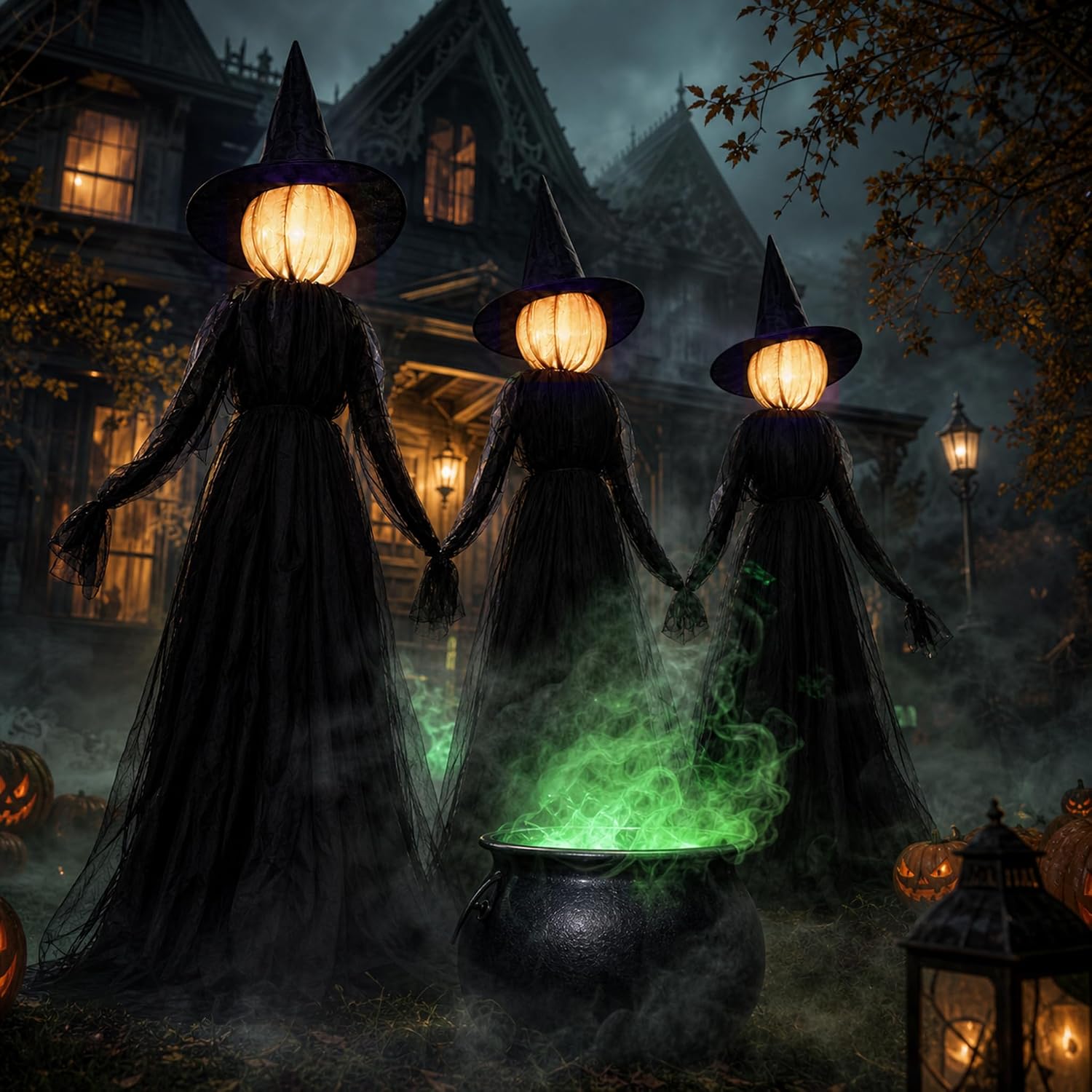 Hourleey Halloween Witch Decorations Outdoor, 5FT Set of 3 Lighted Witches