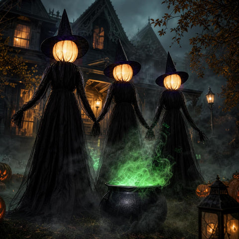 Hourleey Halloween Witch Decorations Outdoor, 5FT Set of 3 Lighted Witches