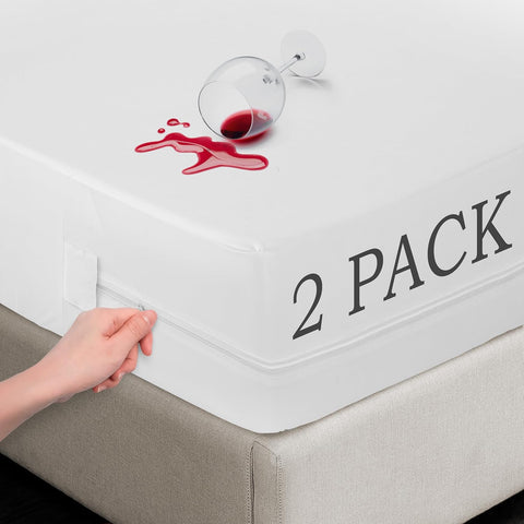 LUX Décor Twin Zippered Mattress Encasement (Pack of 2) - Bed Bug Proof, 100% Waterproof Mattress Protector - 14 Inches Deep All Sided Cover, Noiseless - 39X75
