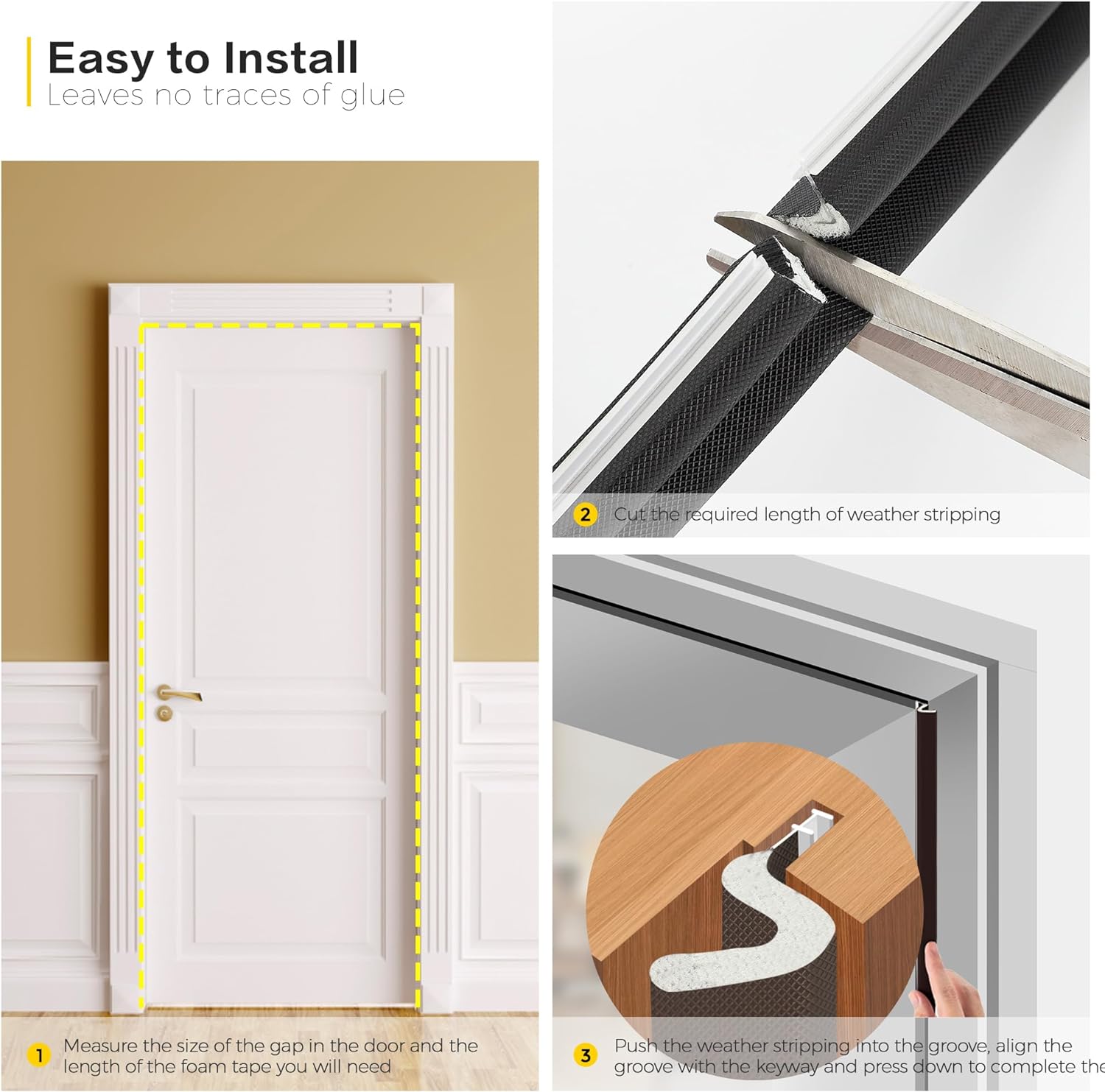 Ravinte Weather Stripping Door Seal, Q-Shaped Kerf Foam Strip, 26 FT, Black