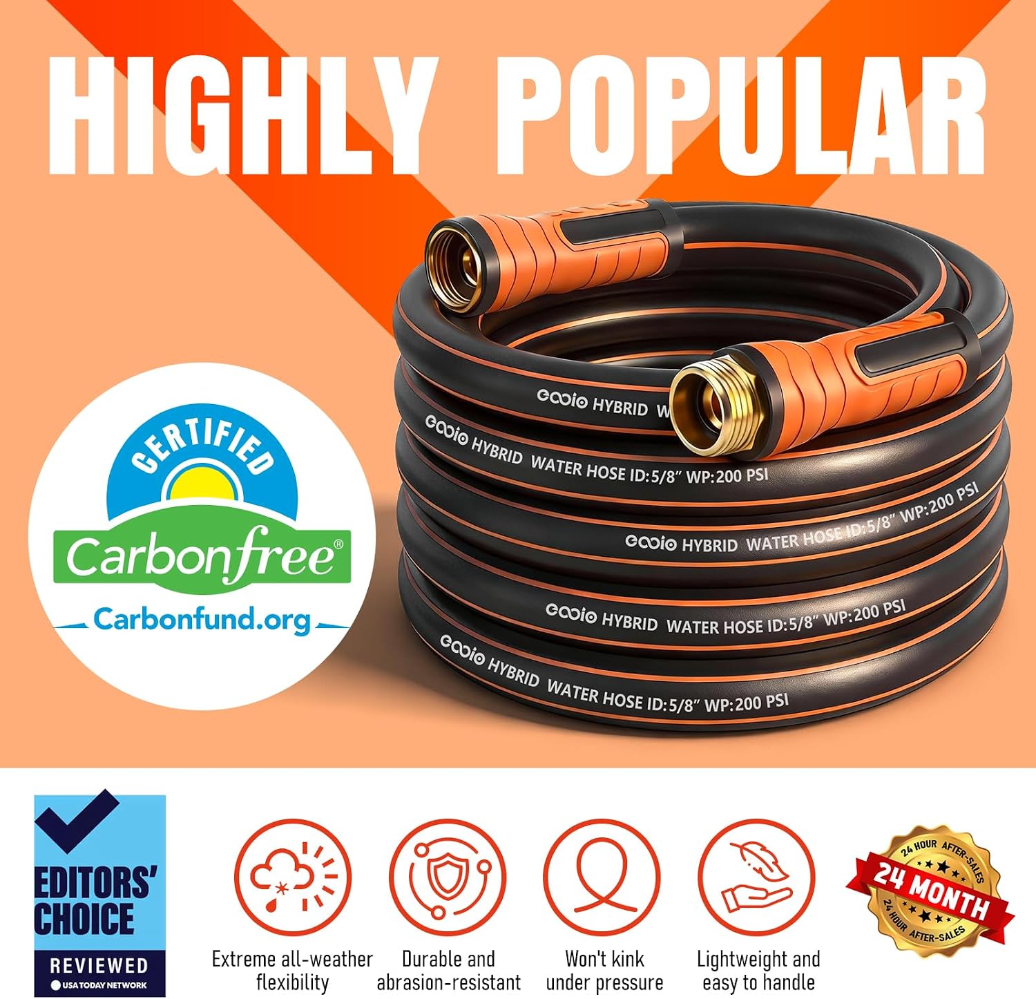 Garden Hose 3ft x 5/8", Heavy Duty Water Hose, Flexible and Durable, Kink Resistant Lightweight Hybrid Hose, Leakproof Yard Hose with Male to Female Fittings