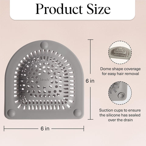 Kitsch Shower Drain Hair Catcher - Sink Drain Strainer - Grey